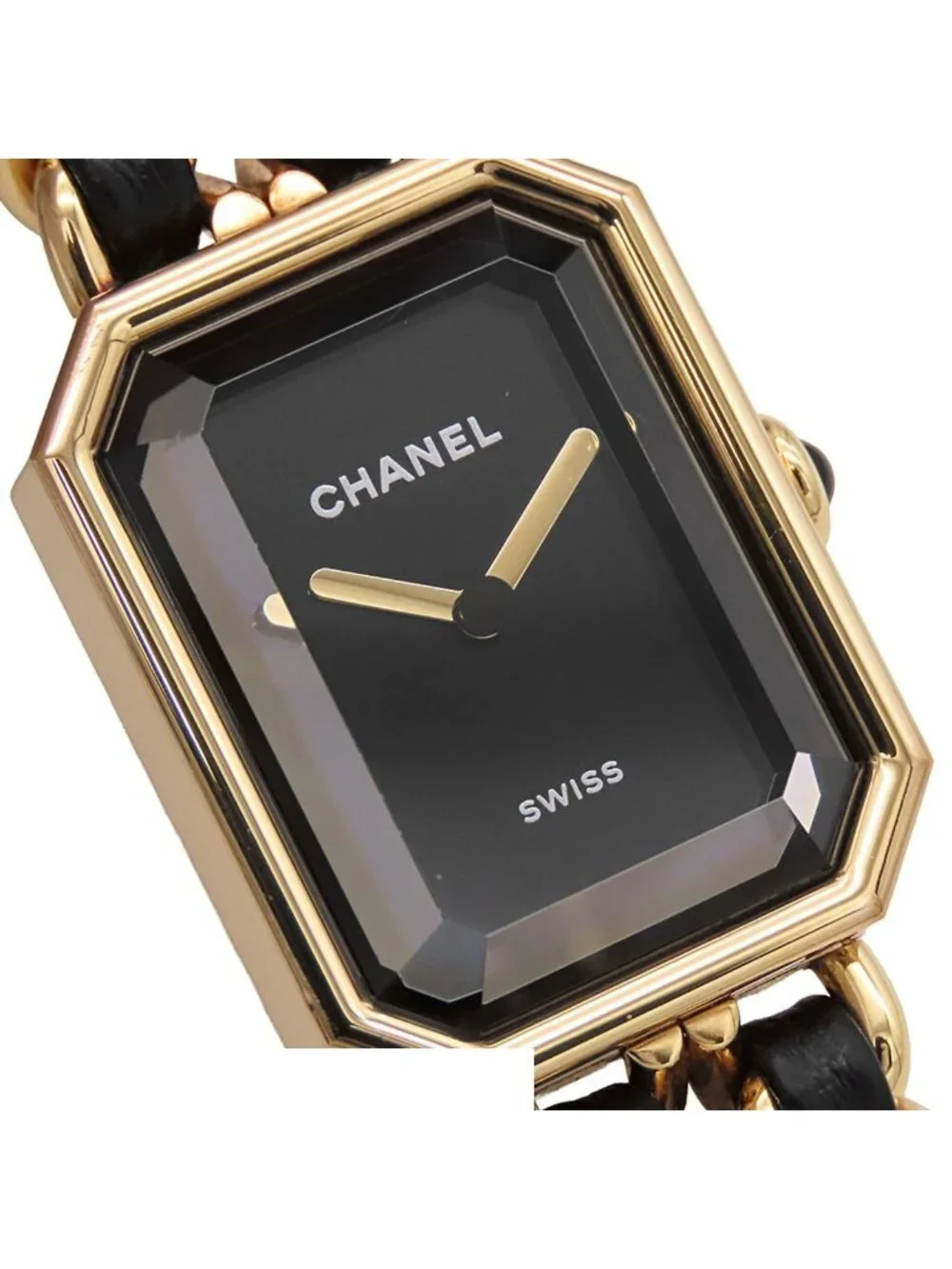 Chanel Premiere Edition Original Black SS Leather M Card Watch Quartz